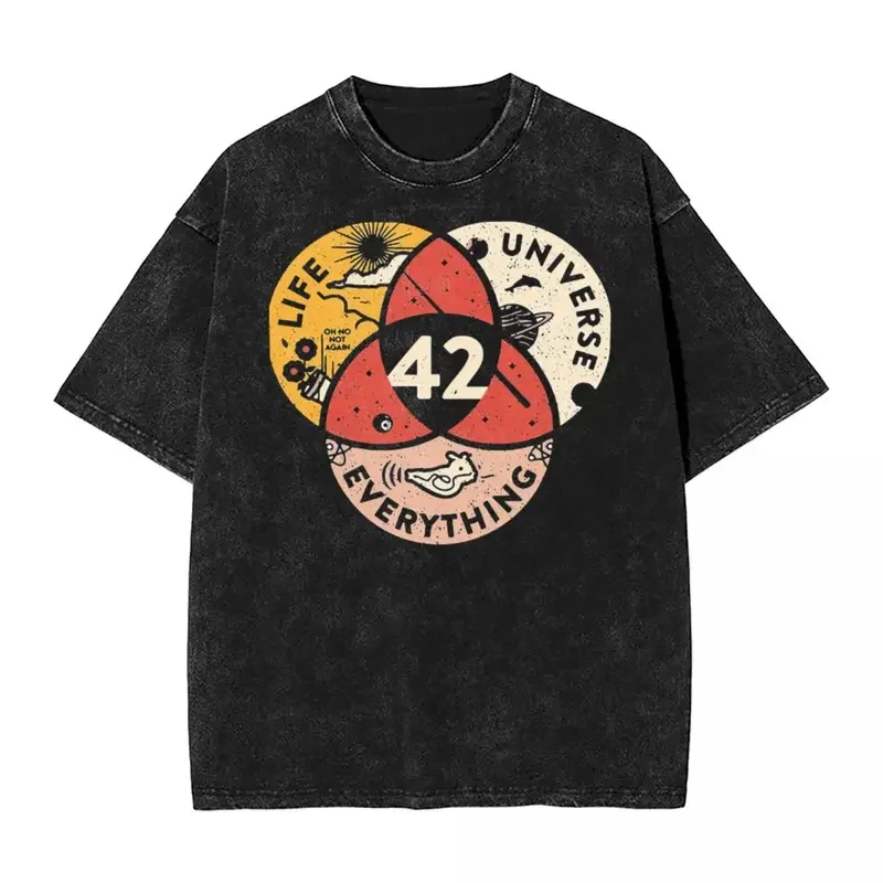 42 The Answer To Life The Universe And Everything Douglas Adams Washed T Shirts Retro Streetwear T-Shirt Tees Men Women Oversize