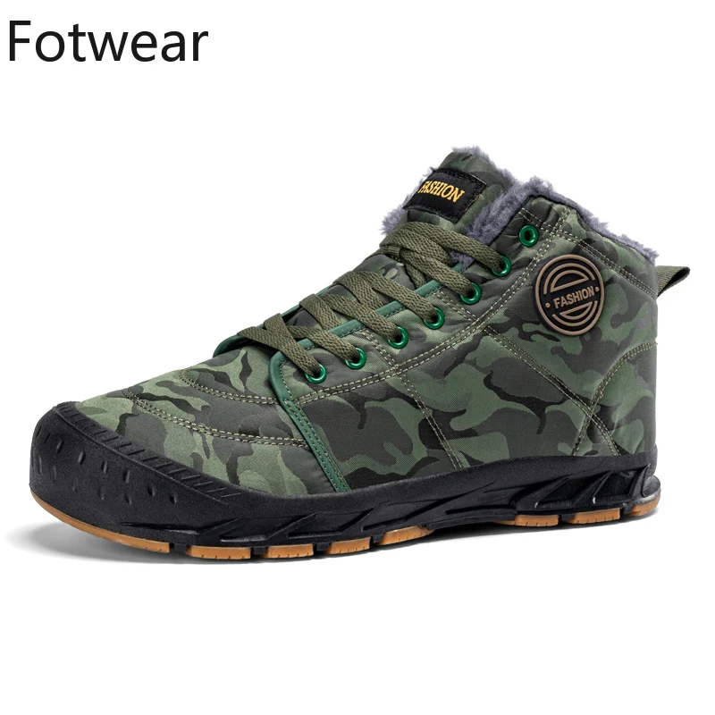 

Fotwear Winter Snow Boots Men Warm Plush Ankle Boots Camouflage Outdoor Boots Long Fur Casual Sneakers Army Green Leisure Shoes