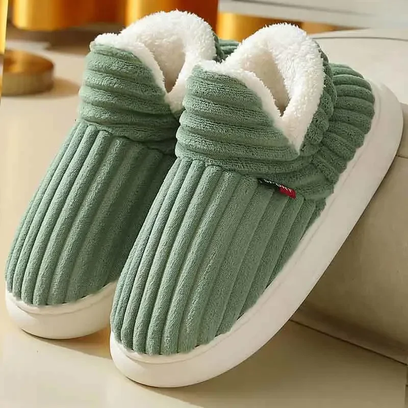 Pantoufles d'hiver chaudes en peluche pour couples, chaussures en coton pour la maison, chaussures plates confortables coordonnantes, bottes en fausse fourrure douce pour hommes et femmes