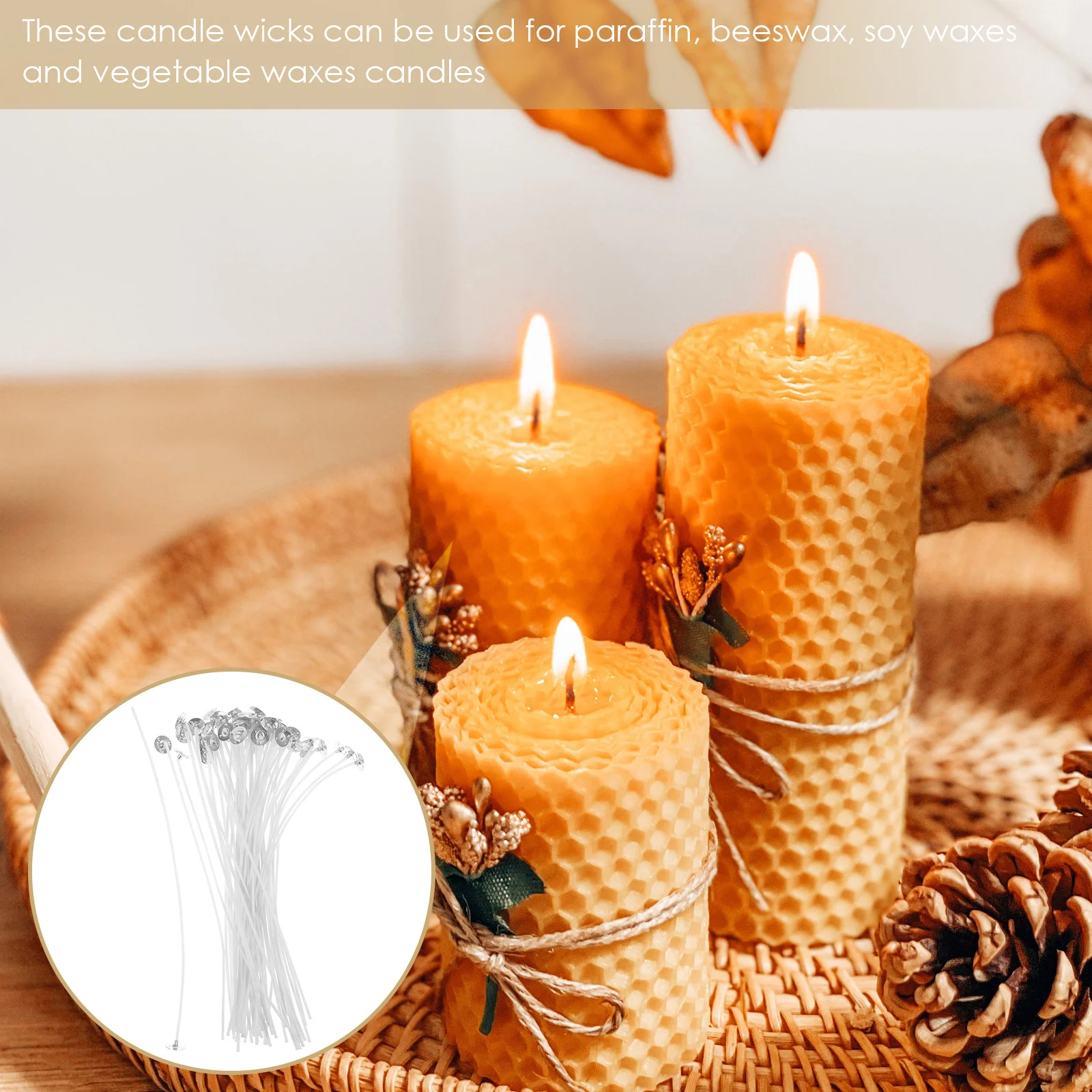 

50pcs Wicks With Metal Base For Diy Making Cotton Wick Kit Wax Compatible Multifunctional Craft Supply