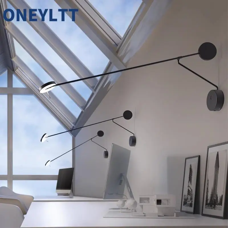 

Italian minimalist wall lamp designer with creative personality living room bedroom adjustable rotating long rod rocker arm wall