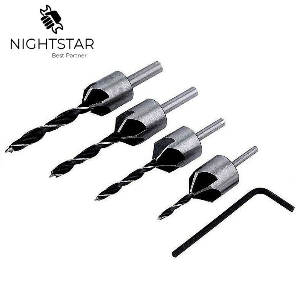 4pcs HSS Countersink Wood Drill Steel Countersink Drill Set 5 Flute 3mm-6mm  Hole Saw  Drill Set