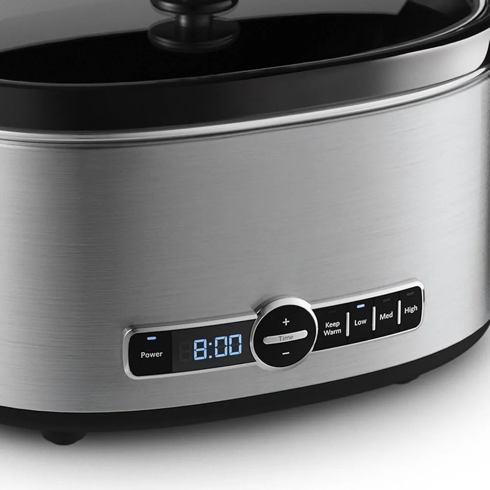 6qt Slowcooker Met Glazen Deksel, 4 Temperatuurinstellingen En Led-Display En 24-uurs Programmeerbaarheid, Roestvrijstalen Slowcookers