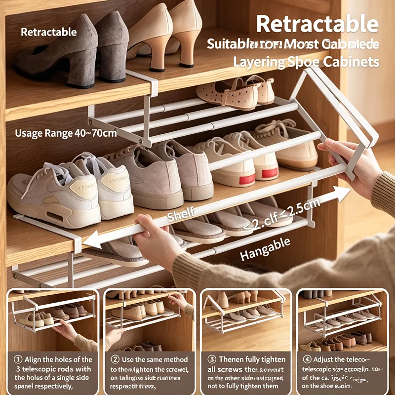Ausziehbarer Schuhständer, Haushalts-Schuhschrank, mehrstöckiges Regal, Schuhschrank-Organizer für Küche und Bad