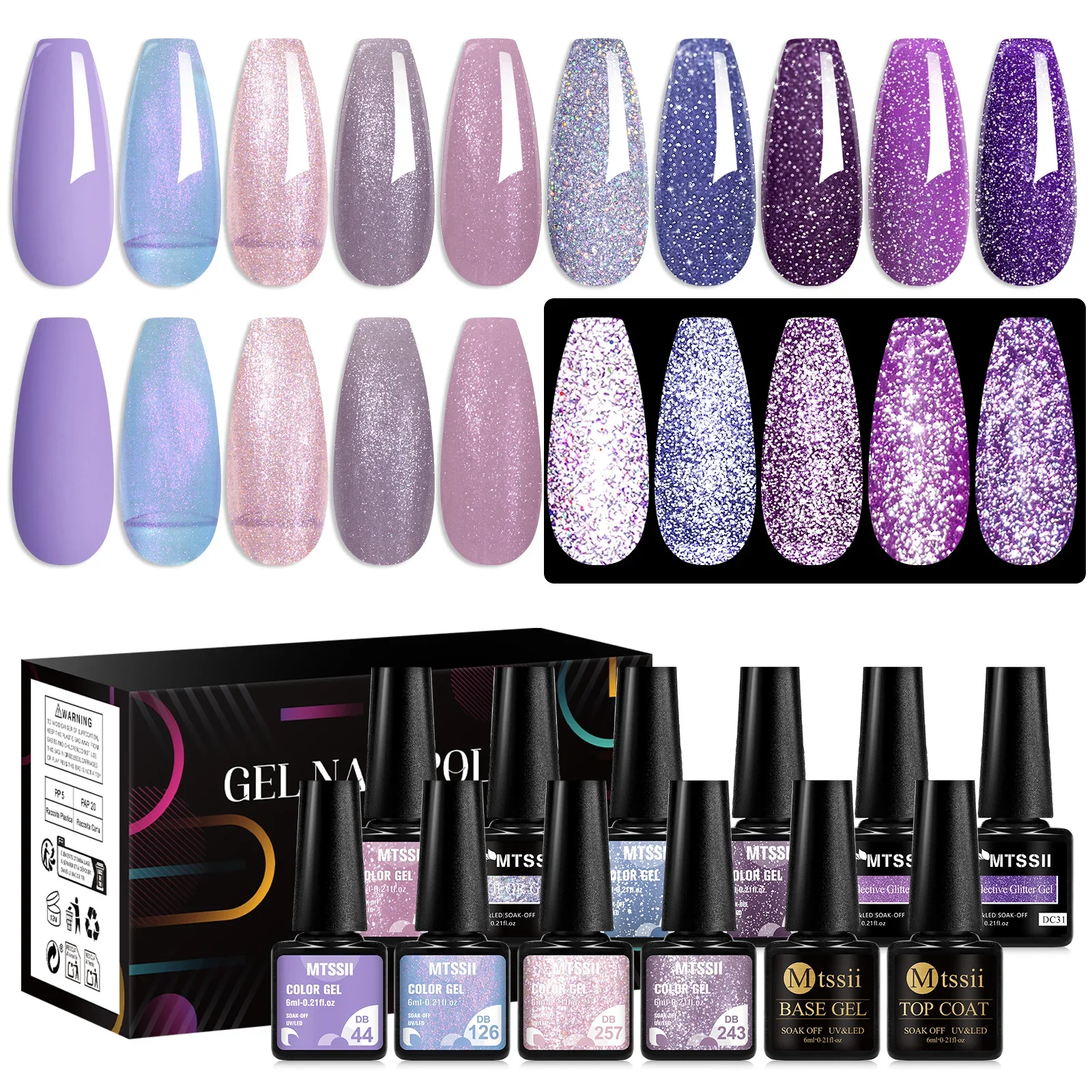 12 قطعة Mtssii تألق الأرجواني جيل للأظافر مجموعة طلاء أظافر قاعدة هلام معطف فوقي مطابقة لتقوم بها بنفسك مسمار الفن صالون UV/LED نقع قبالة الورنيش عدة
