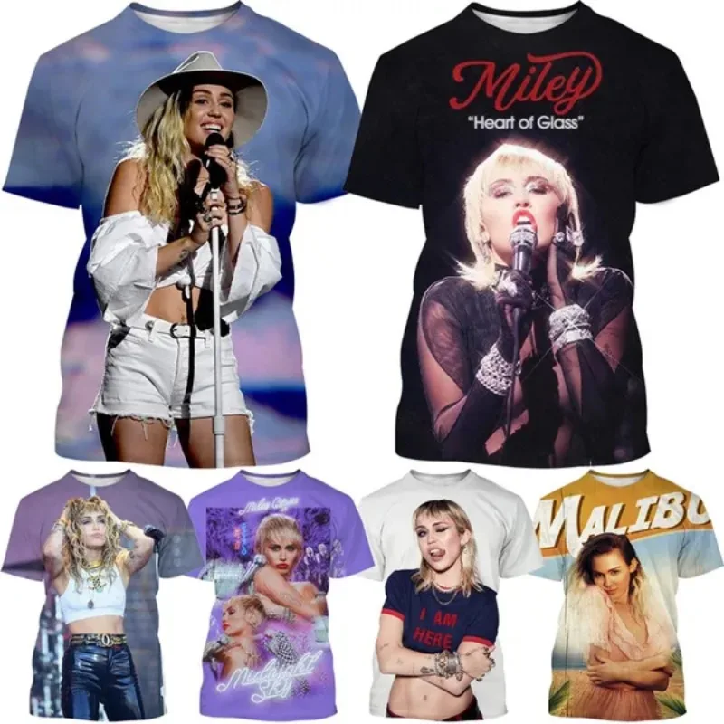 

Sexy Singer Miley Cyrus 3d Printing T-shirt Hip-hop Short-sleeved Round Neck Unisex Casual T-shirt Harajuku Style Streetwear Tee