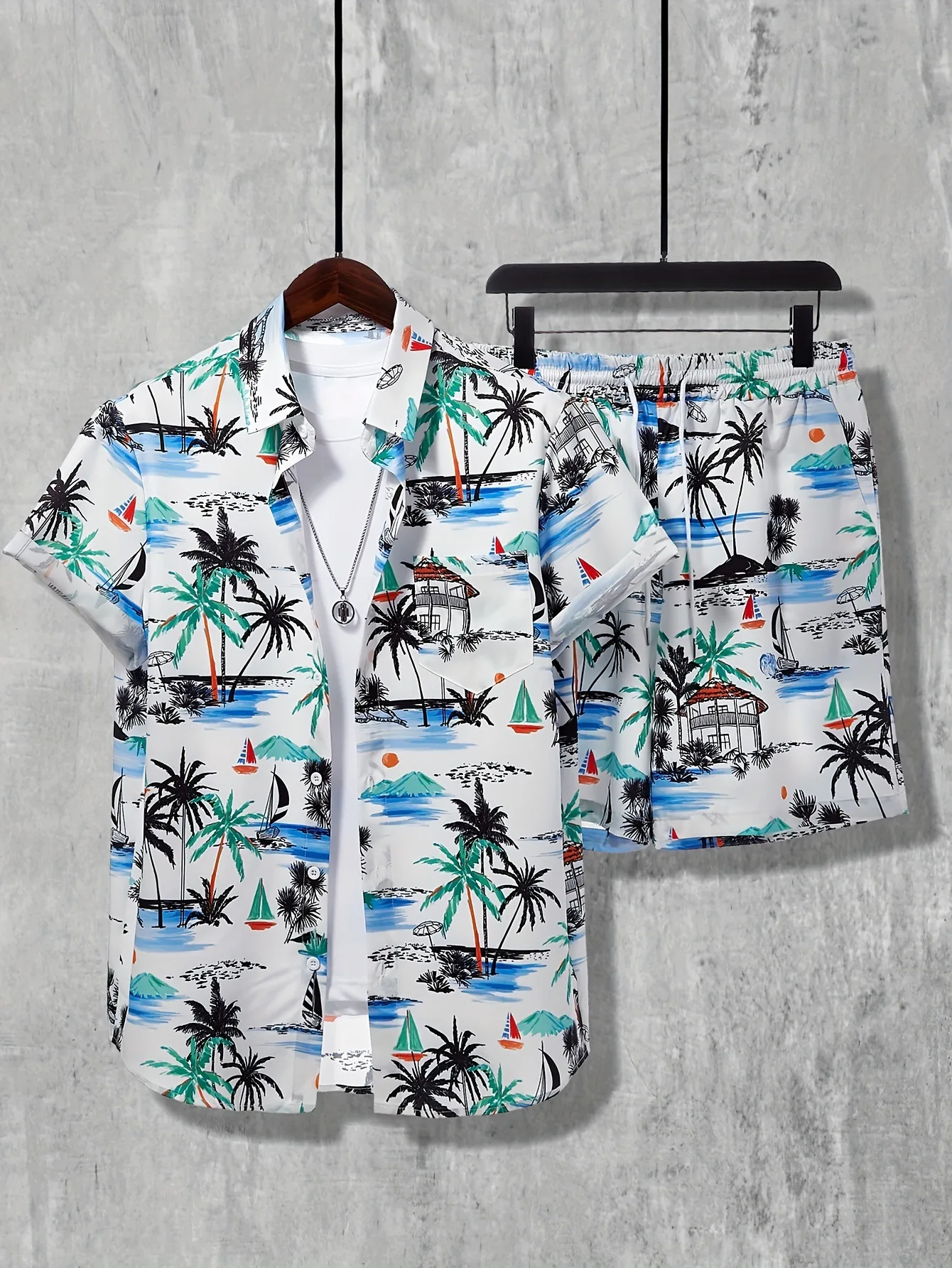 Summer New Shirt Shorts Set 3D Coconut Print Leisure Holiday Men\'s Lapel Button Down Shirt Two-piece Casual Fashion Comfort Set