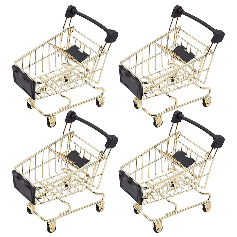

4pcs Metal Shopping Cart Basket Mini Shopping Cart For Kids Supermarket Handcart Small Trolley Decor Role Play Scene Simulation