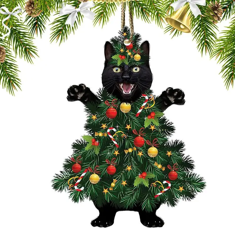 Ornamen gantung tahan lama, dekorasi pohon Natal kreatif lucu akrilik hitam kucing liontin halus praktis