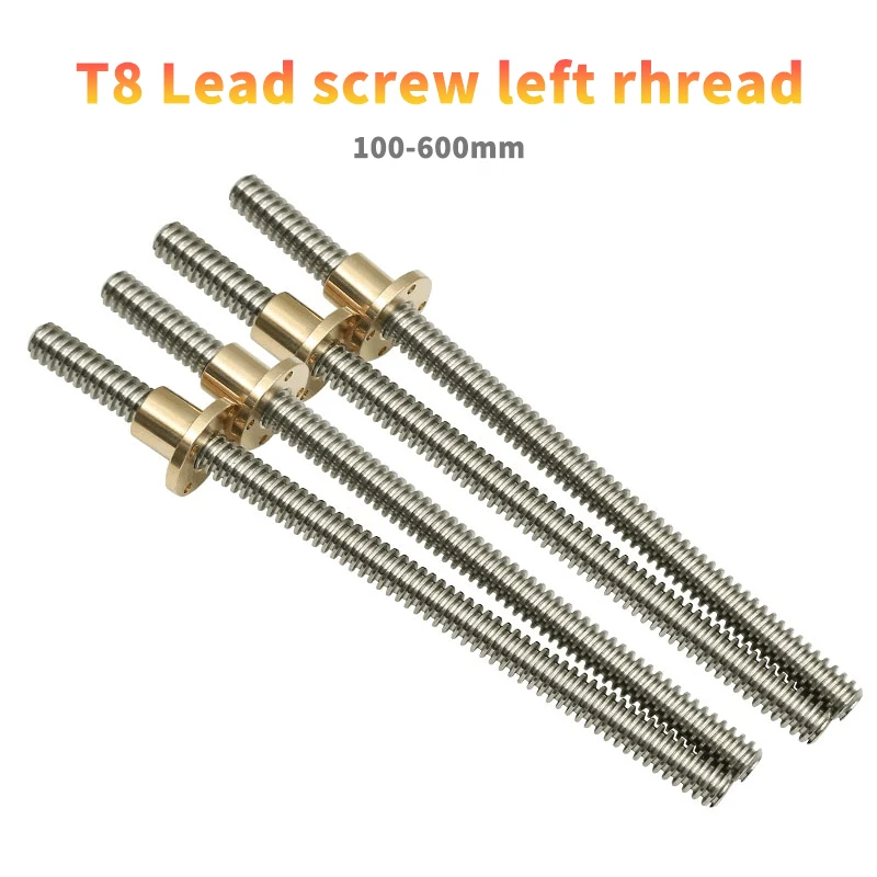 3D Printers Parts T8 Lead screw left rhread 100-500MM lead screw 8mm Trapezoidal Screws Copper Nuts Leadscrew Part 300 400 500