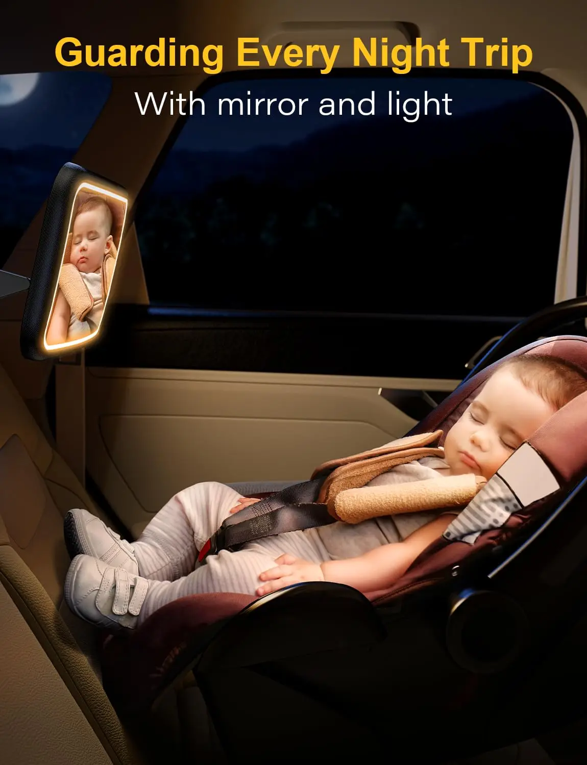 Cermin mobil dengan lampu untuk bayi, dapat diisi ulang 2000mAh cermin bayi untuk kursi mobil menghadap belakang klip kait desain kursi mobil