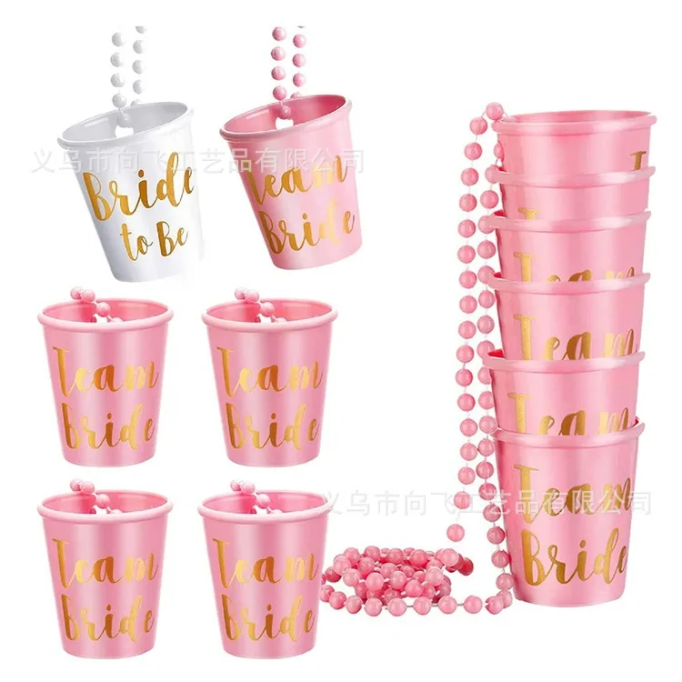 

Bride To Be Cup Bachelorette Hen Party Team Bride Plastic Shot Glasses Drinking Cups Necklace For Wedding Bridal Shower Decor