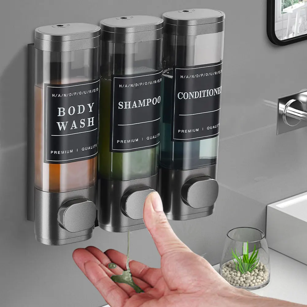 Shampoo and Conditioner Dispenser 3 Chamber Shampoo Dispenser for Shower No Drill Wall-Mounted for Bathroom Kitchen Hotel