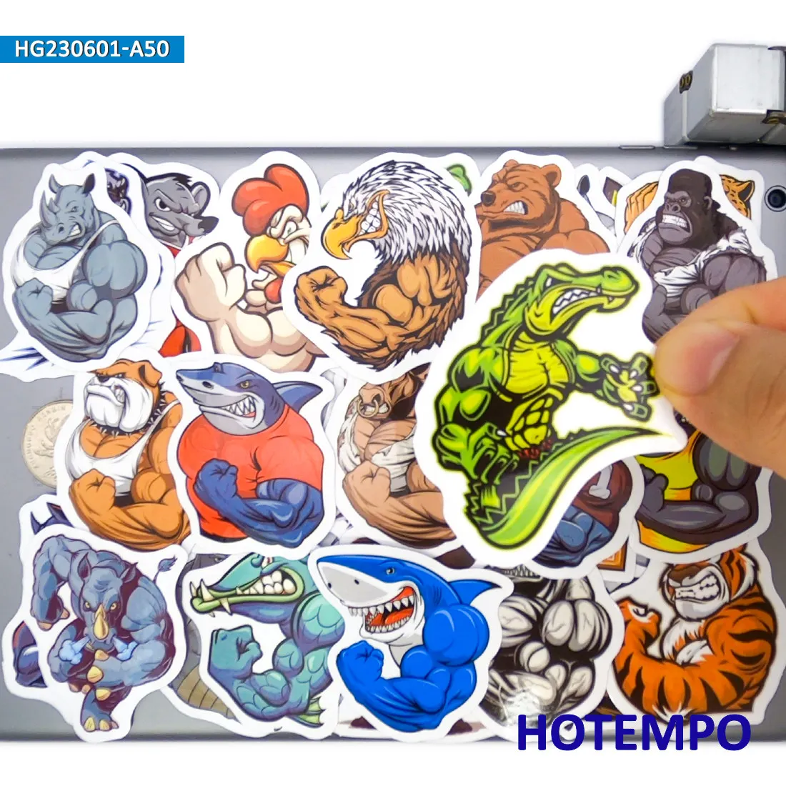 20/30/50Pieces, Fighting Beasts Stickers, Strong Muscular Animals Cartoon Style, for DIY Creative Decoration, Funny Sticker Toys