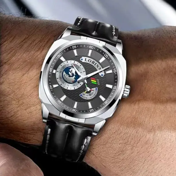 LOBINNI Men Automatic Watch 43mm Square Mechanical Wristwatch Waterproof Sapphire Luminous Miyota Mov 24 Hours Small Second Dial
