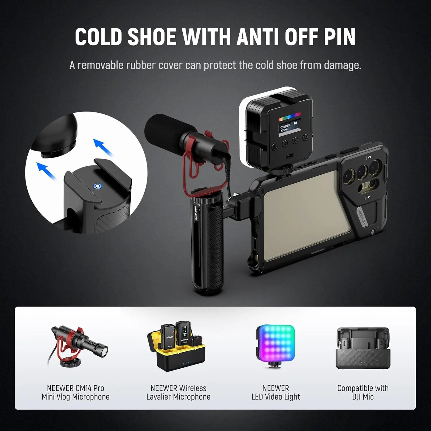 Быстросъемная боковая ручка NEEWER Bluetooth для iPhone 16 Pro/16 Pro Max Xiaomi 15 Ultra Galaxy S25 Ultra, клетка для телефона