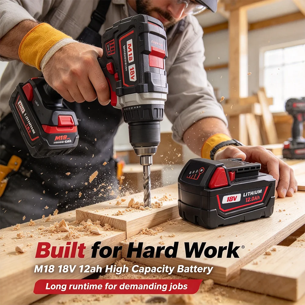 Neu 100% für Milwaukee M18 18V Elektrowerkzeug-Akku 12,0Ah 8,0Ah Wiederaufladbarer Ersatz-Lithium-Ionen-Akku mit 48-11-1860 48-11-1850 48-11-1840 12000mAh Große Kapazität 1/2/4 PACK – Detail 4