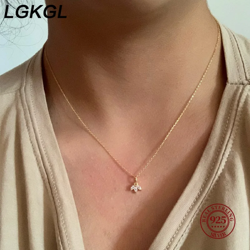 Lgkgl Franse S925 Sterling Zilveren Ketting Met Diamanten Voor Vrouwen, Drie Zirkonen, Mooie En Prachtige Fijne Sleutelbeen Ketting