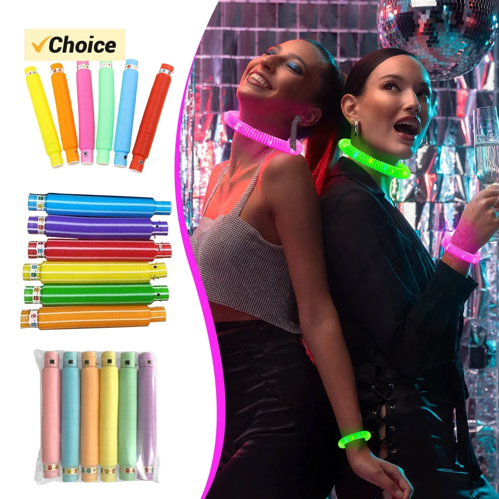

3 Styles 6pcs/set Flash Bellows Vent Decompression LED Water Hose Decompression Luminous Telescopic Tube Toy Party Supplies
