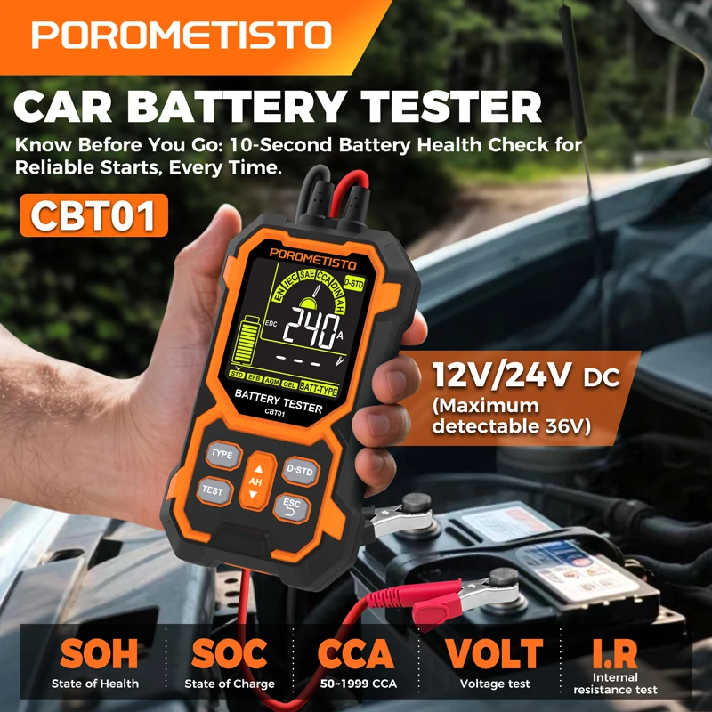 CBT01 Tester batteria per auto 12/24V Tensione batteria Tester di resistenza interna Protezione da sovraccarico DC8-30V Analizzazione batteria al piombo-acido