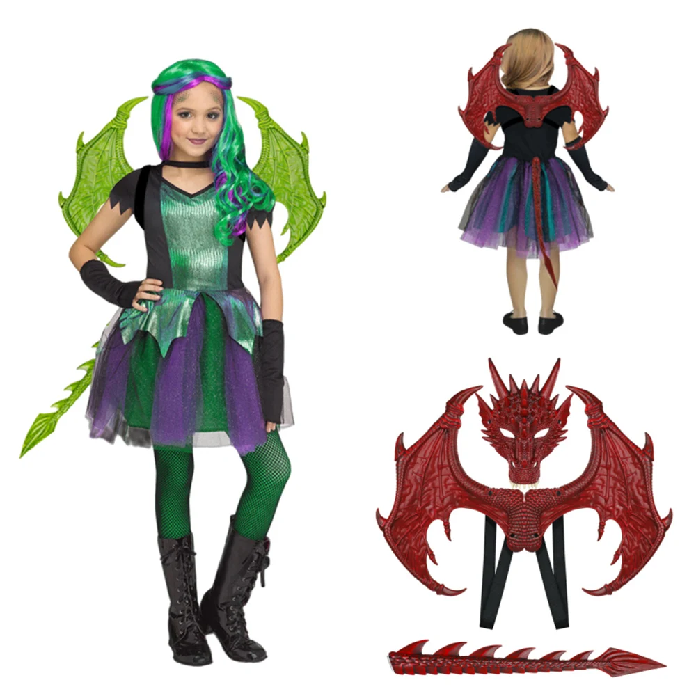 Kids Dragon Costume Cosplay Suit Carnival Party Mardi Gras Wing Costume Outfit Accessory Dinosaur Wings Dress Up Props