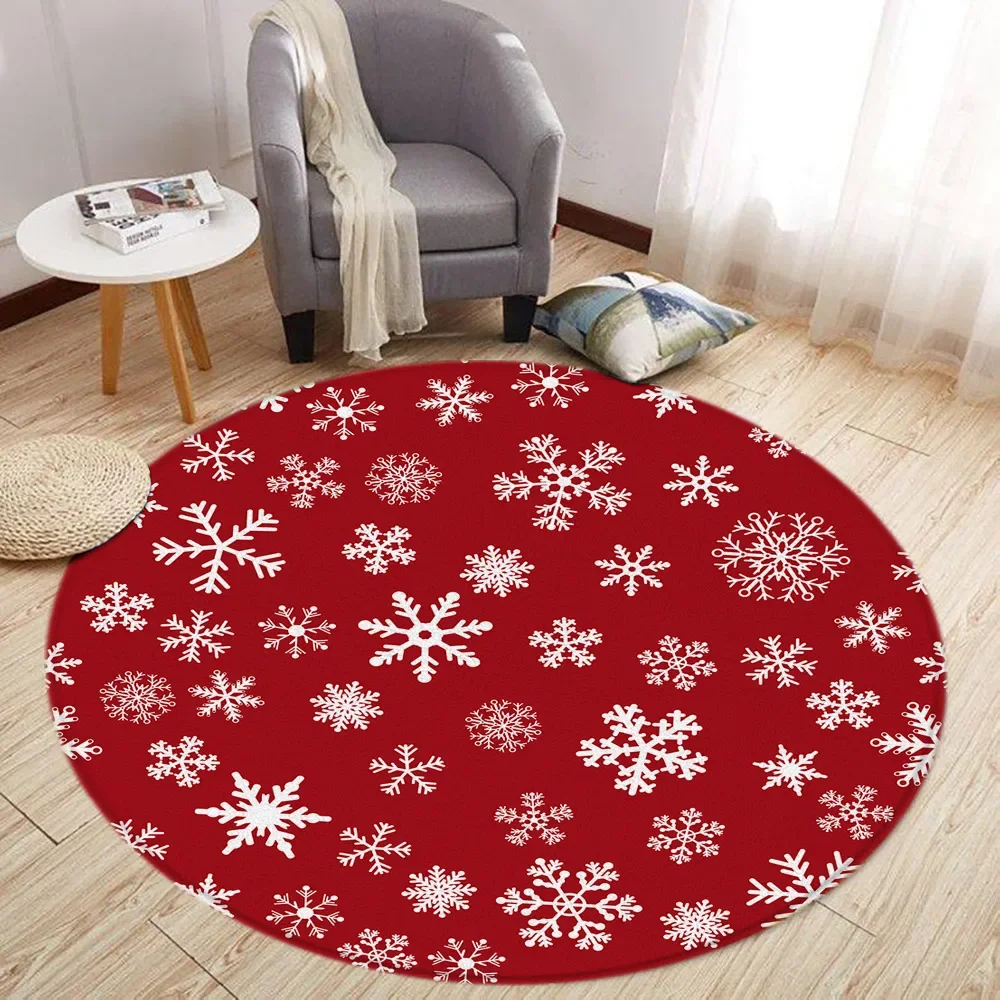 

Christmas Snowflake Print Living Room Decoration Round Rug Christmas Gift Bedroom Rug Household Floor Mat Washable Leisure Rugs