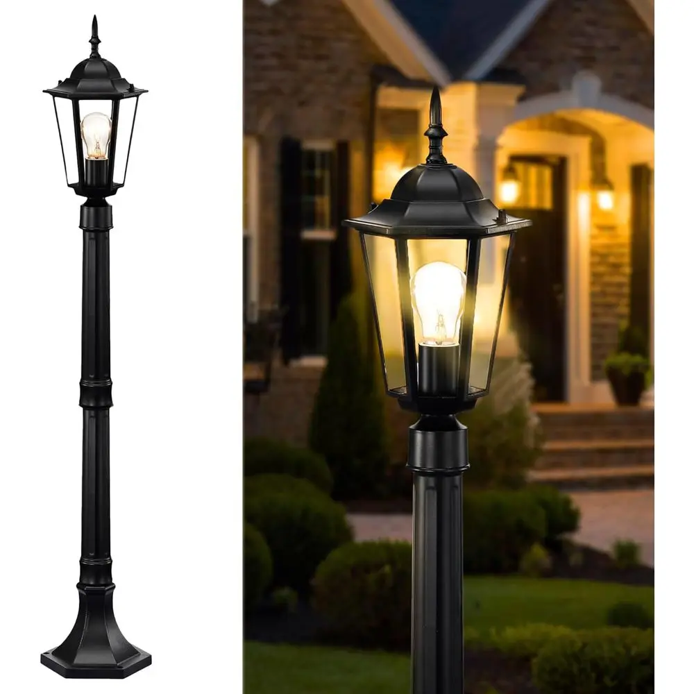 

42" Outdoor Post Light ixture, Hardwired,Black Waterproo Lamp Post Light with Clear Glass, Adjustable Height Outdoor Pole Light