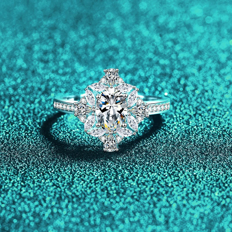 Moissanite Ring  S925 Sterling Silver Moissanite Band, Premium Engagement Ring, Glamorous Exquisite Holiday Gift for Women