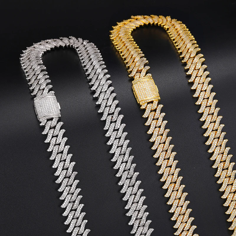 Diamond Pass Tester 16mm 925 Sterling Silver VVS Moissanite Diamond Iced Out Thorn Miami Cuban Link Chain Necklace for Men.