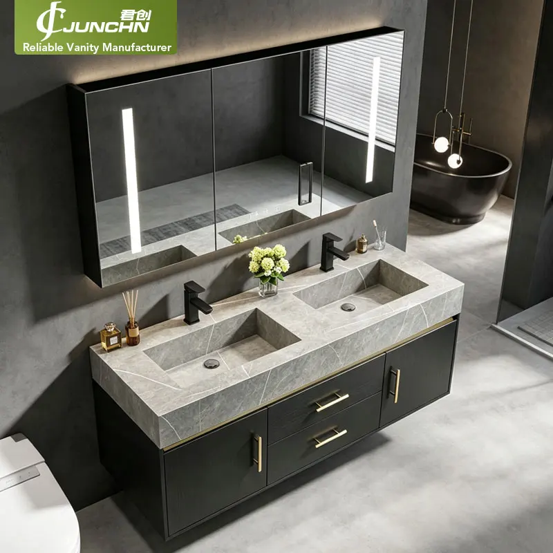Modern Luxury Double Sintered  Vanity Sink Bathroom Black Support Dropshipping And Wholesale