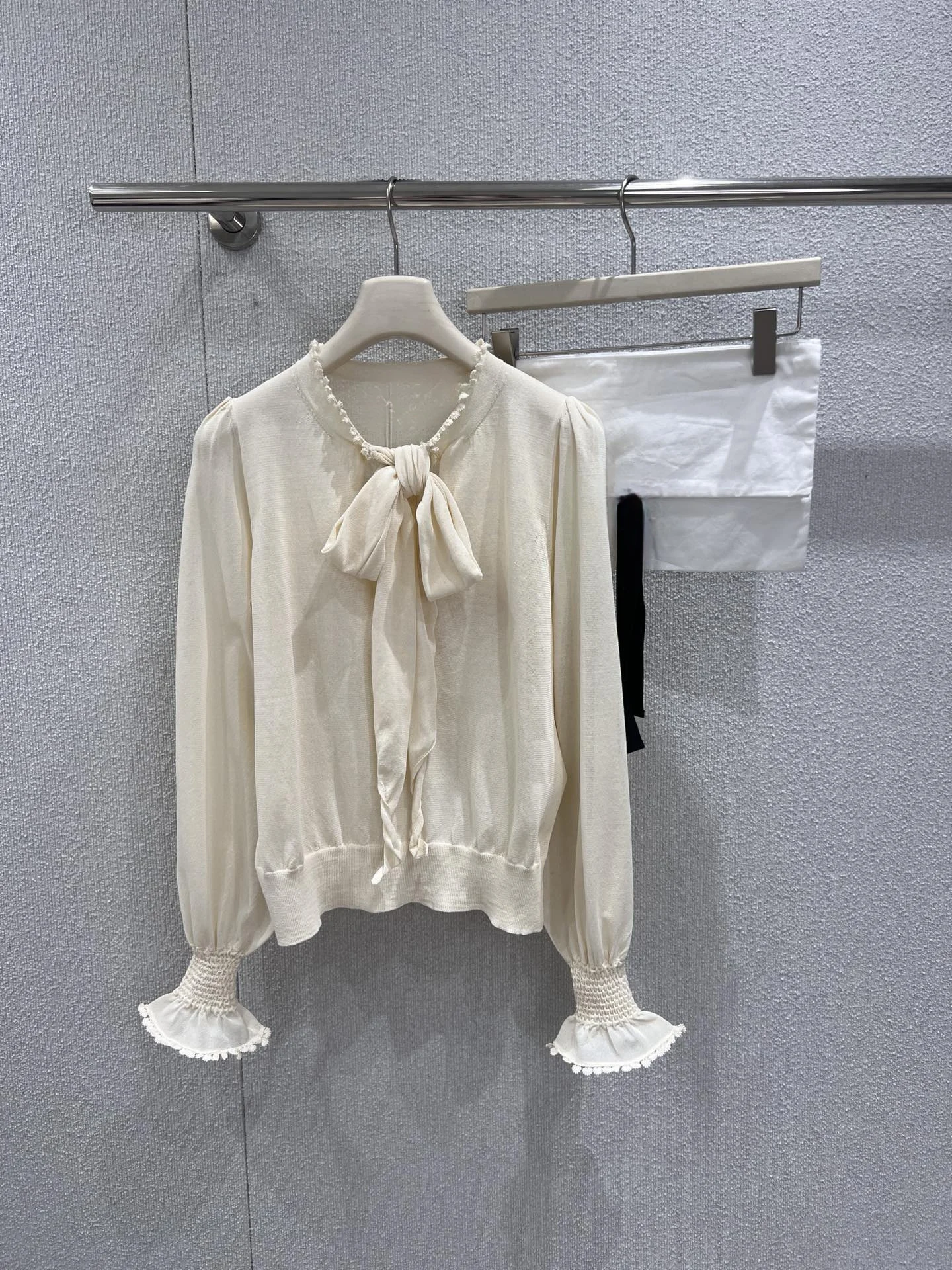 

Romantic Lace Trim Long Sve Knitted Sweater Women's Loose Sle Knot Casual Versatile French Sle Knitwear