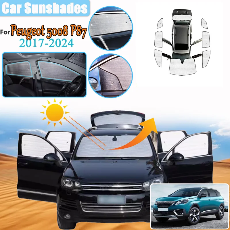 Car Sunshade For Peugeot 5008 P87 MK2 2017~2024 2022 2023  Windshield Visor Full Window Sun Protection Auto Accessorie Anti UV