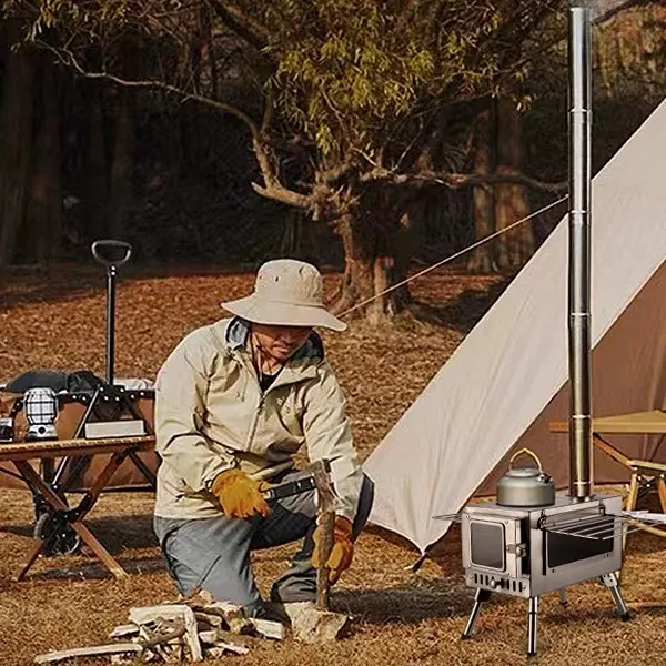 Estufa de leña de acero inoxidable para acampar al aire libre, estufa multifuncional para tiendas de campaña, estufa portátil para picnic, calefacción.