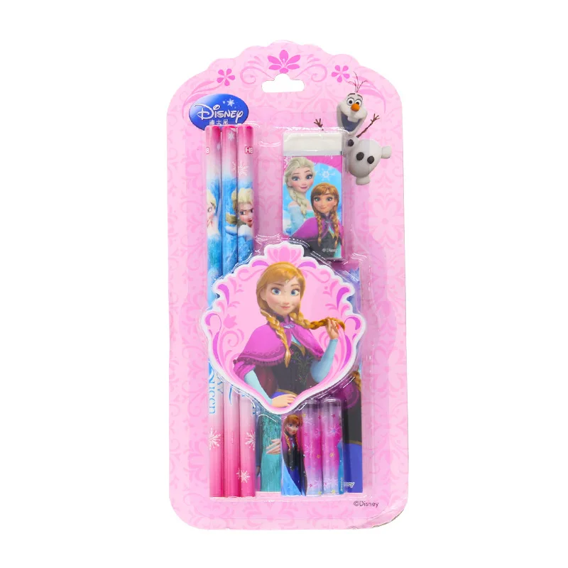 Disney  Frozen princess Anime Stationery Children Pencil Eraser Kids Stationery Set Kawaii Student Gilrs Boys Bags Birthday Gift