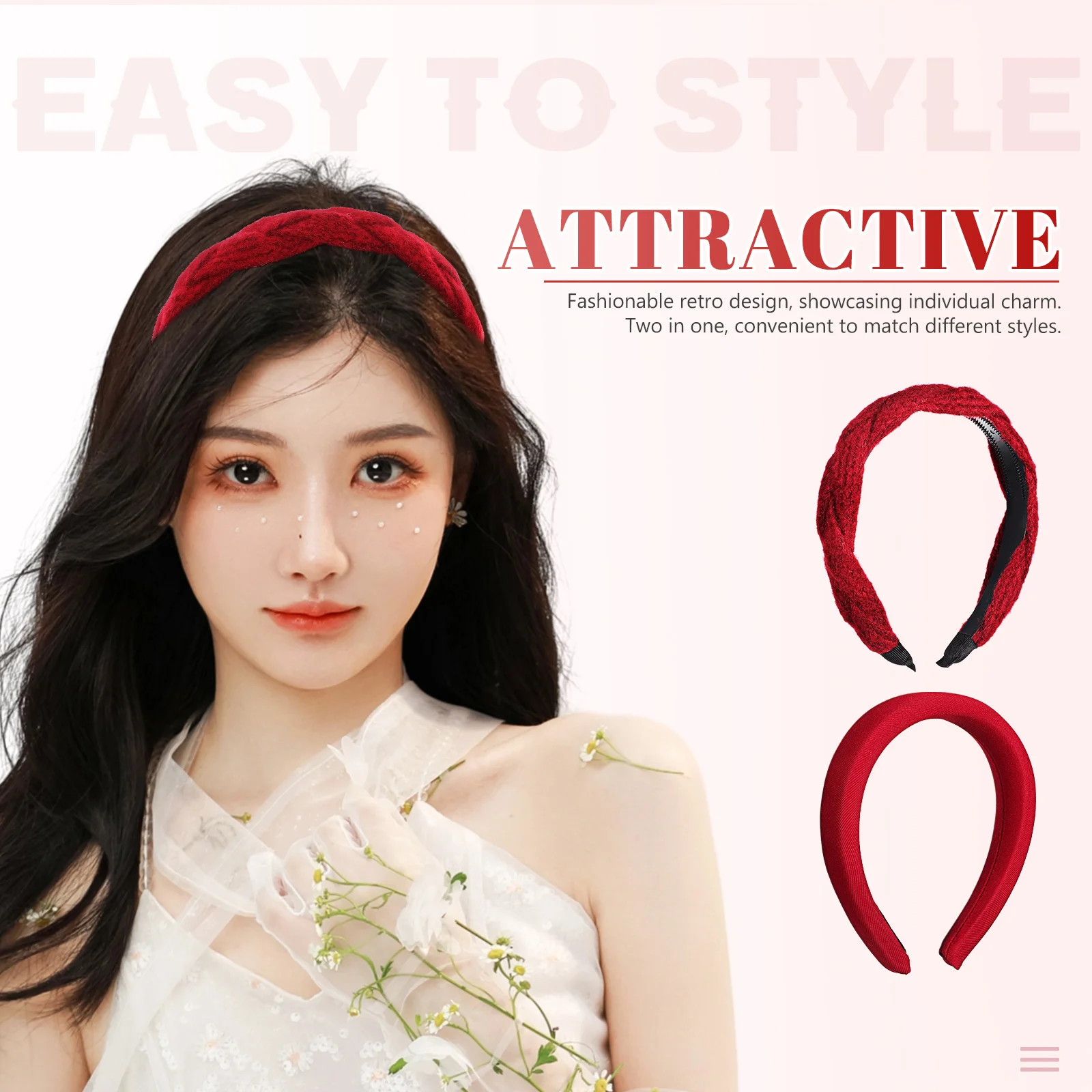 2 قطعة عصابات الرأس واسعة الرجعية لينة النسيج العصابات الشعر عدم الانزلاق النساء المراهقين عطلة حفلة احتفالية ماكياج التصميم التبعي #6