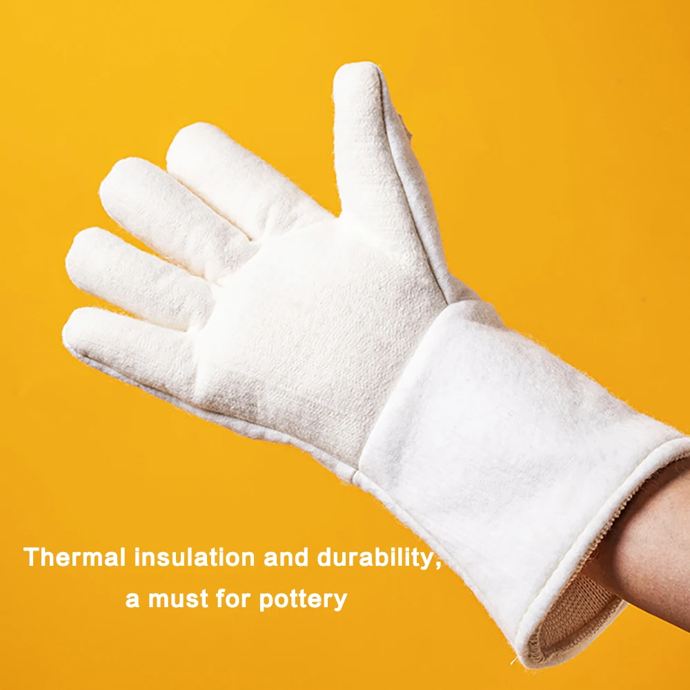 

High Temperature Resistant Pottery Gloves Wear Resistant Anti-scald Heat Insulated Five Finger Gloves for Kiln Industrial Use
