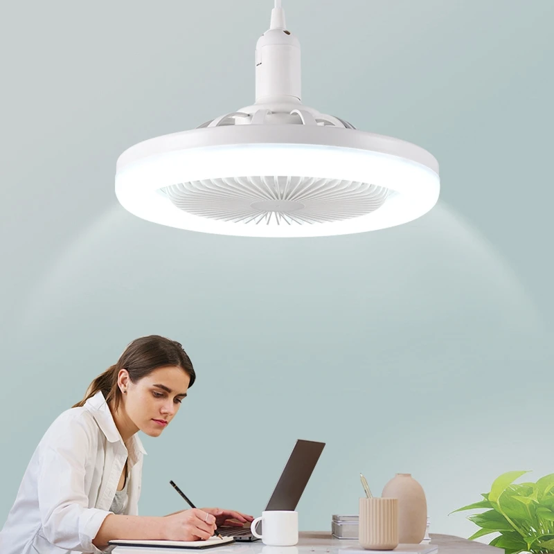 

LED Ceiling Fan Lamp, 30W Fan with Light, 3-mode Adjustable Lamp AC 85V-265V with Cable Cord for Study Office Kitchen