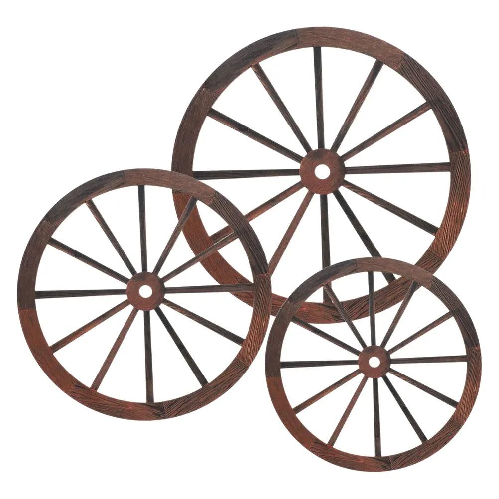 

3pcs Western Cowboy Party Decorations Vintage Rustic Wagon Wheel Wood Cartwheel Decor For Bar Garage Indoor Outdoor 25 30 35 cm