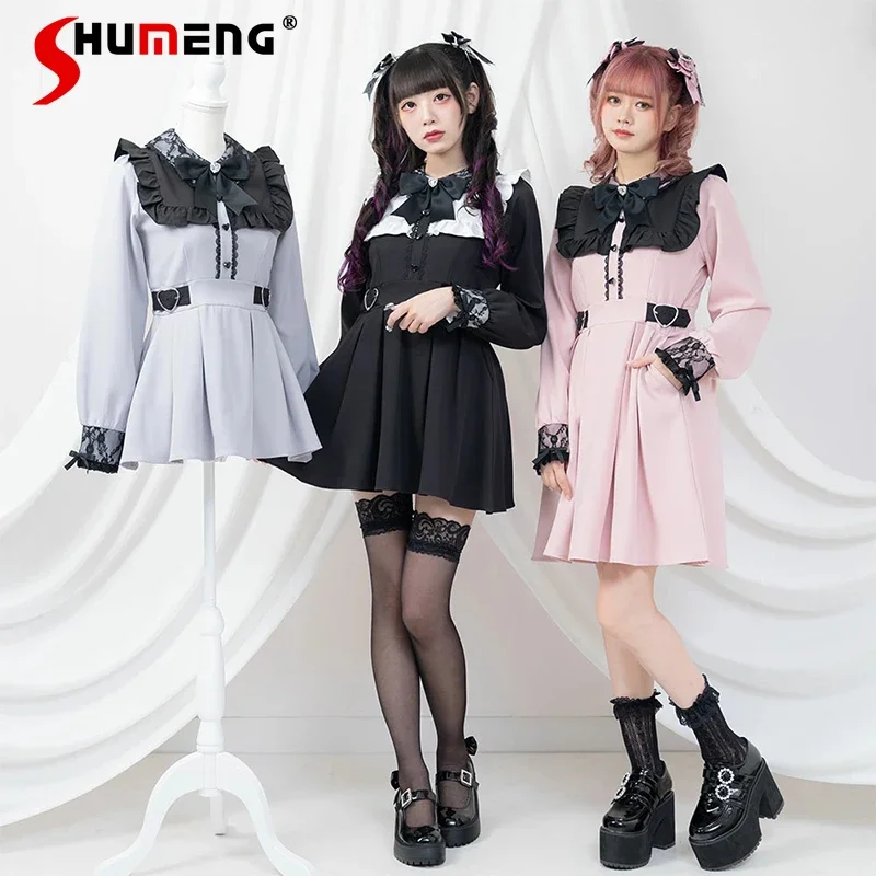 

Heavy Industry Diamond Bow Dresses Women Japanese rojita Sweet Lace Stitching Bubble Long Sleeve Dress 2023 Spring Student Dress