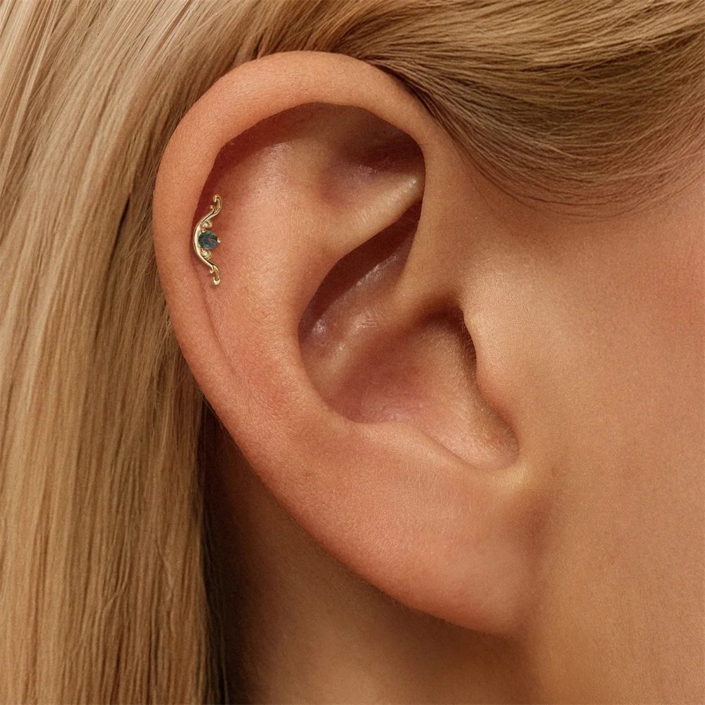 CANNER 1 Stück Sommer Natürlicher Wassergras-Achat Pferdeauge 925 Sterling Silber Flachkopf Piercing Ohrstecker für Damen INS Ohrring – Detail 7