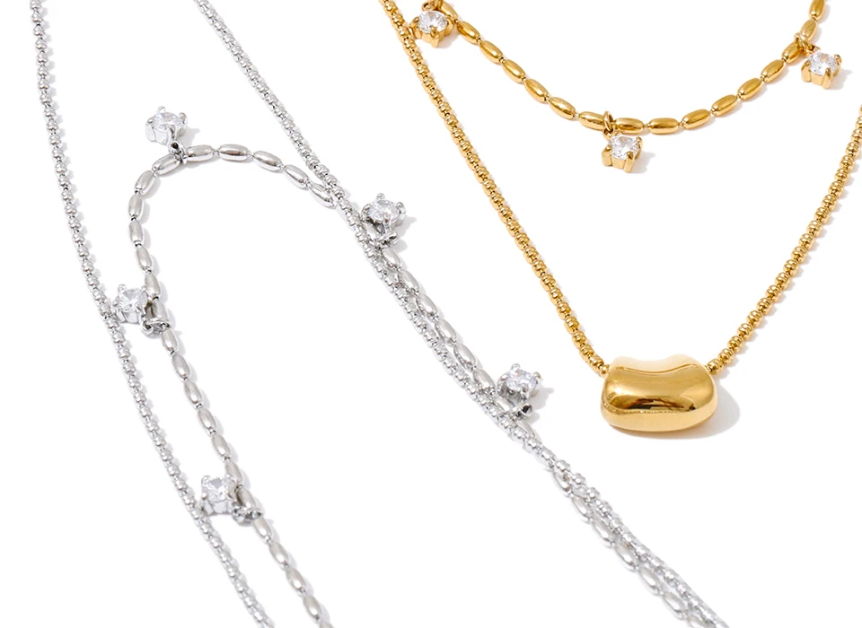 Yhpup Luxus Mode Doppel-Schicht Zirkonia Tropfen Exquisite Kette Overlay Halskette Edelstahl Beliebte Anhänger Kragen Schmuck – Detail 10