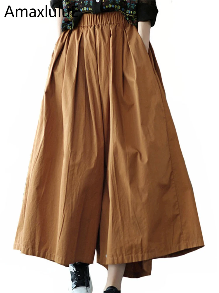 Amax luluE Fall 2025 Womens Fashion Loose Leisure Cotton Wide Pants Luxury Females Korean Style Classic Trousers Vintage Clothes
