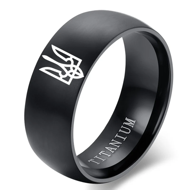 8MM Stainless Steel Ring Ukrainian National Emble Ring God Bless Ukrainian RINGS FOR MEN