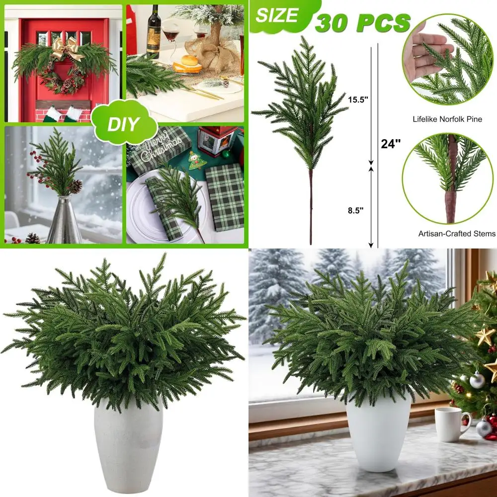 

Искусственные стебли норфолкской сосны 24 дюйма, реалистичные, для рождественского декора и DIY-проектов