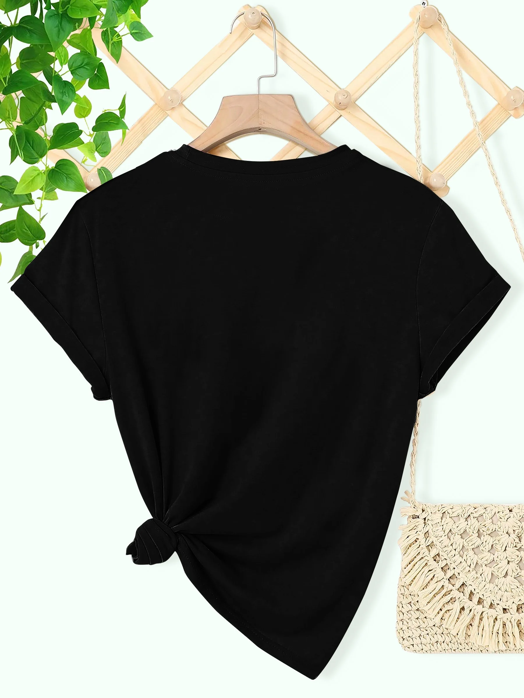 Vibrant Rainbow Splash Print Women's Tee - Casual & Sporty Round Neck Short Sleeve T-Shirt  Machine Washable - Black Streetwear