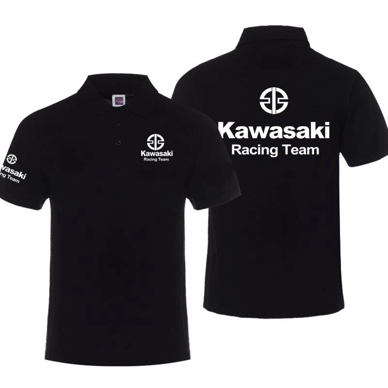 Polo de lapela da motocicleta Kawasakis, casual, terno ciclismo de manga curta, macacão de corrida, todos os jogos, novo, verão