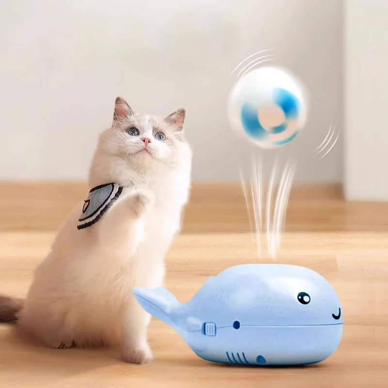 Electric Floating Cat Toy With Whale Shape Dual Function Electric Fan Small Portable Durable USB Pet Interactive Toy