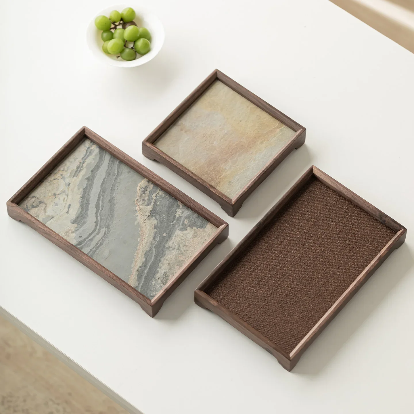 1PC Walnut Rattan Mat Tea Tray Household High-end Cliff Stone Kung Fu TeaSet Accessories Chinese Dry Tea Tray Household Storage