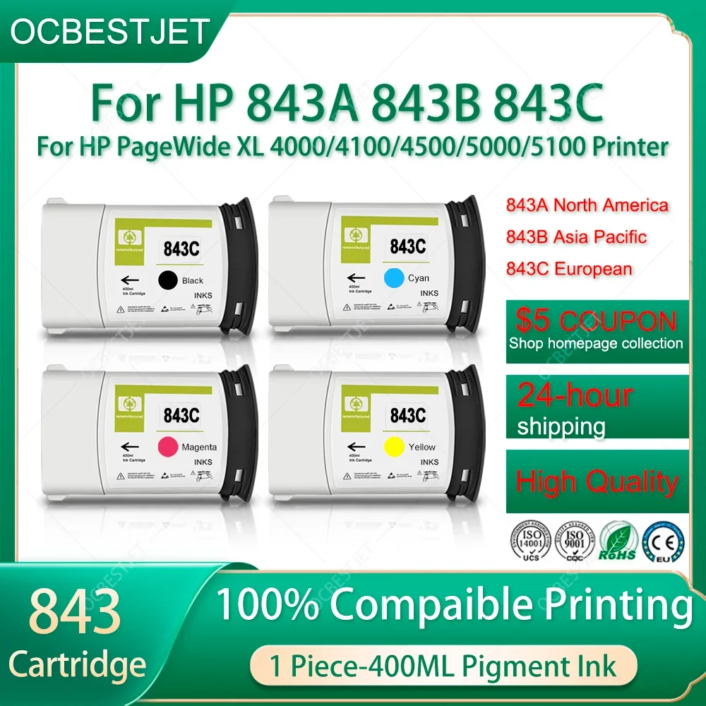 

For HP 843 843A 843B 843C Compatible Ink Cartridge with Pigment Ink Replacement For HP PageWide XL 4000 4100 4500 5000 5100