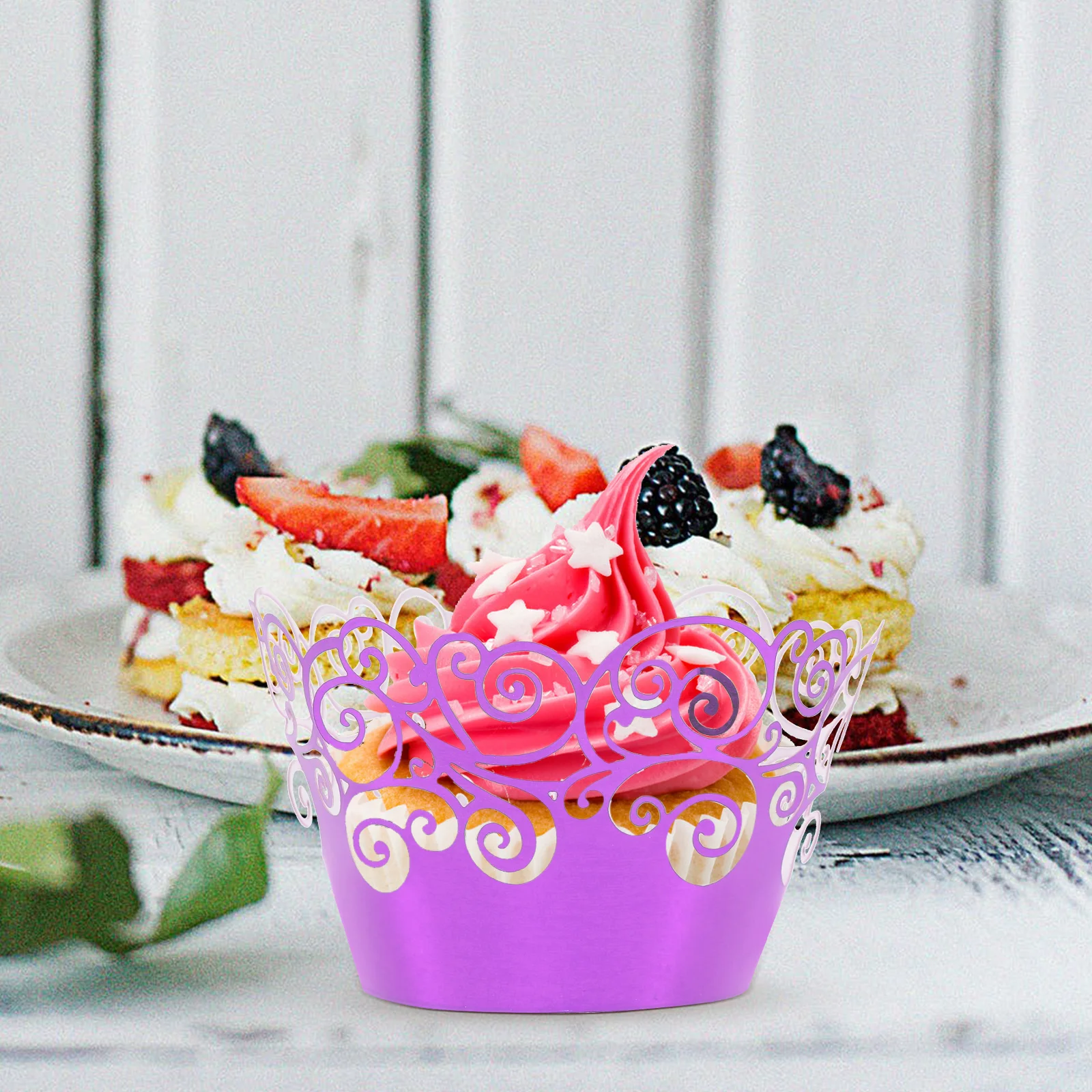 

50 Pcs Aluminum Foil Cup Cupcake Wrapper Hollow Wrappers Cases Baking Cups Liners Edging Muffin